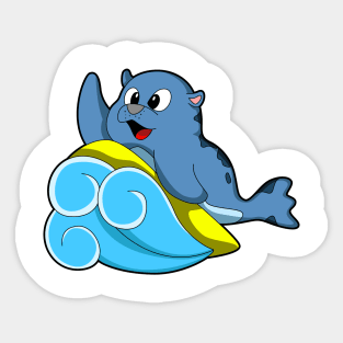 Seal at Surfing with Surfboard Sticker